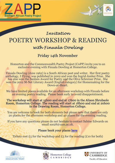 Invitation to Finuala Dowling poetry event